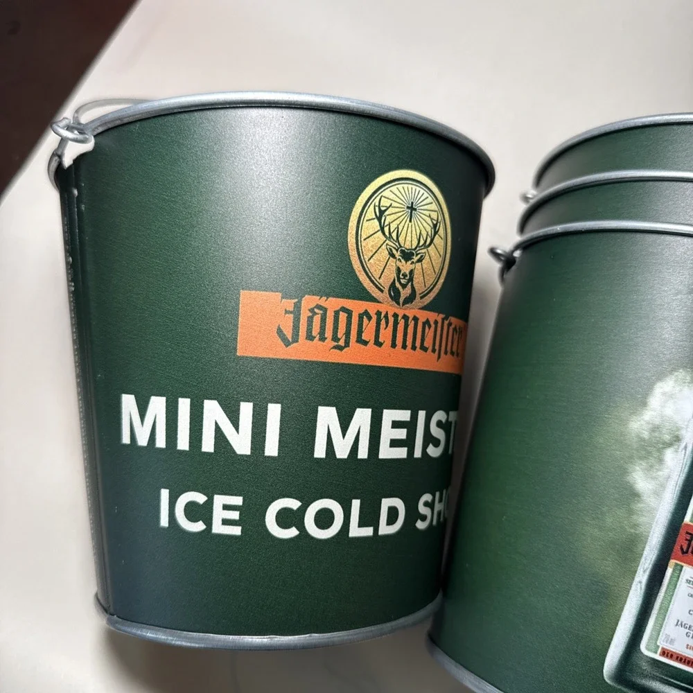 Jagermeister Home Mini Meisters Green Metal Ice Buckets Set of 4 OS NEW